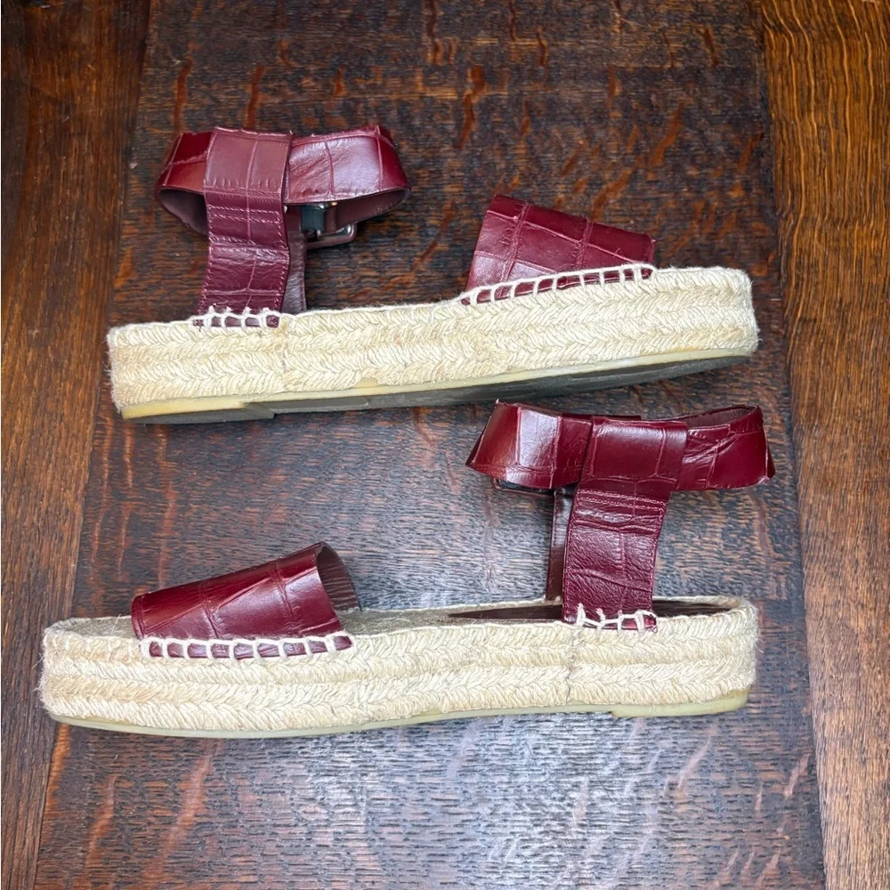 Vince Edina Nut Brown Croc Embossed Leather Platform Espadrille Sandal Size 7